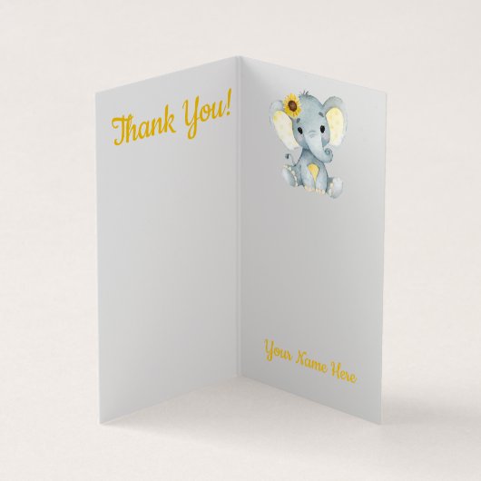 Gevouwen bedankt kaarten Elephant sunflower rustic (Binnen)