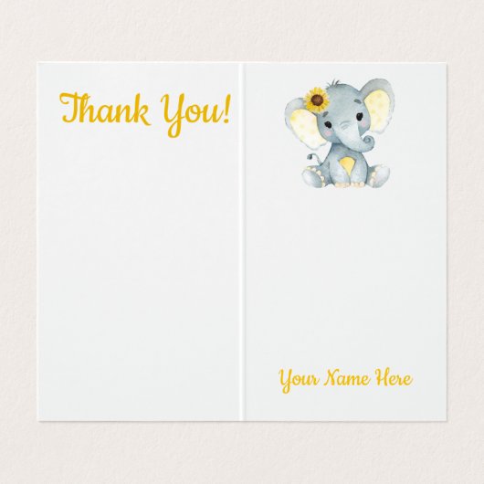 Gevouwen bedankt kaarten Elephant sunflower rustic (Binnenkant ongevouwen)