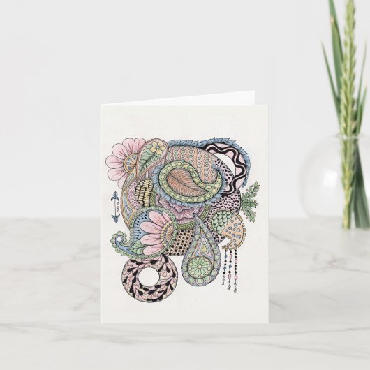 Gevouwen Blanco Note Kaart Roze en Blauwe Doodle (Voorkant)