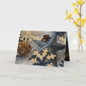 Gevouwen blauwe en gouden kerstkaart kaart (Gele Bloem)