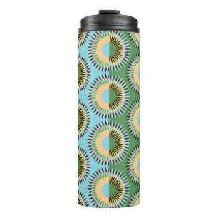 Gevouwen bloemen: retro blauw-groen patroon. thermosbeker