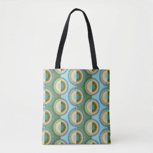Gevouwen bloemen: retro blauw-groen patroon. tote bag