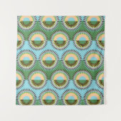 Gevouwen bloemen: retro blauw-groen patroon. wandkleed (Voorkant (horizontaal))