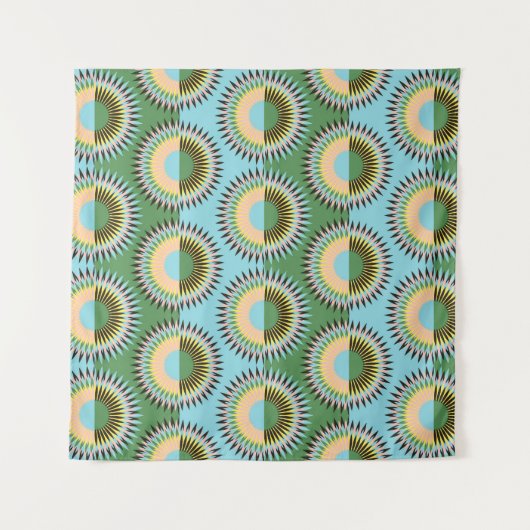 Gevouwen bloemen: retro blauw-groen patroon. wandkleed (Voorkant)