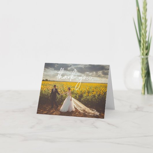 Gevouwen bruiloft Hartelijk dank - Wit script Bedankkaart (Voorkant)