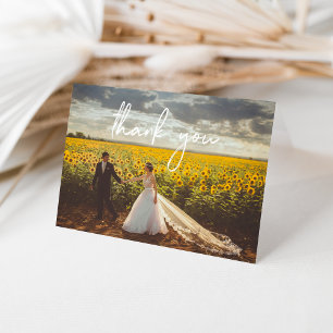 Gevouwen bruiloft Hartelijk dank - Wit script Bedankkaart