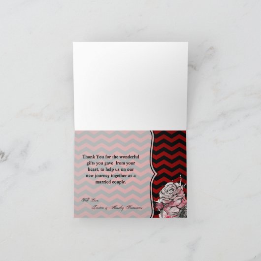 Gevouwen dank je Roos gothic Chevron blac Bedankkaart (Binnen)