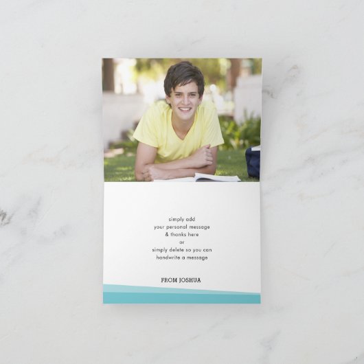 GEVOUWEN DANK U eenvoudige moderne turquoise blauw Bedankkaart (Binnen)