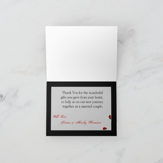 Gevouwen dank u kaarden Dame Bug Dandilion Flower Bedankkaart (Binnen)