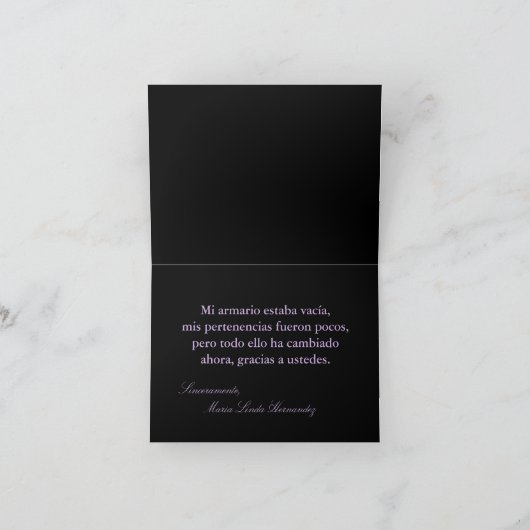 Gevouwen dank u kaarden Mis XV Paarse Morado Bedankkaart (Binnen)