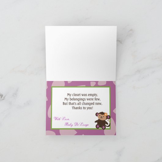 Gevouwen dank u kaarden Paarse Jacana Bedankkaart (Binnen)