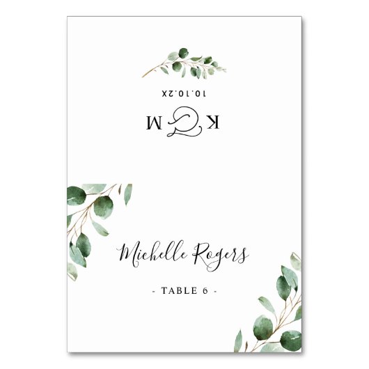 Gevouwen Eucalyptus Greenery Wedding Place Kaarten (Voorkant)
