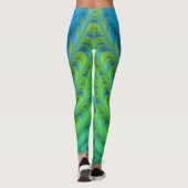 Gevouwen golven van Groene en Blauwe Fractal Abstr Leggings (Achterkant)