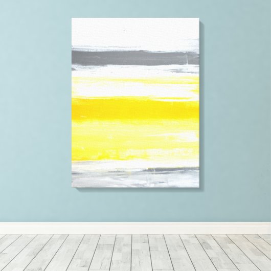 'Gevouwen' Grijs en Geel Abstract Art Canvas Print (Insitu (Houten vloer))