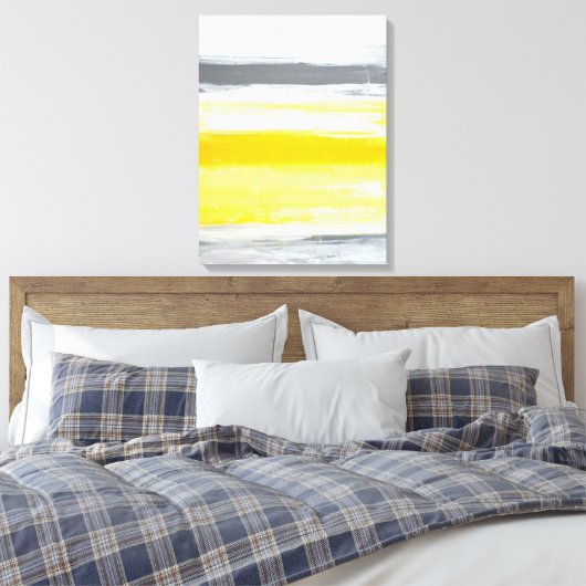 'Gevouwen' Grijs en Geel Abstract Art Canvas Print (Insitu (Slaapkamer))