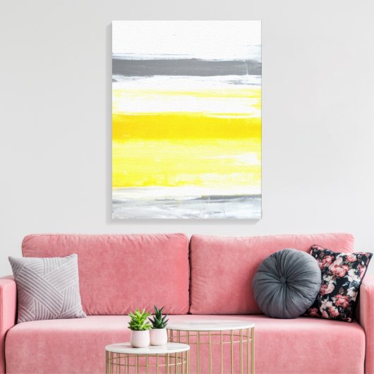 'Gevouwen' Grijs en Geel Abstract Art Canvas Print (Insitu (Woonkamer))