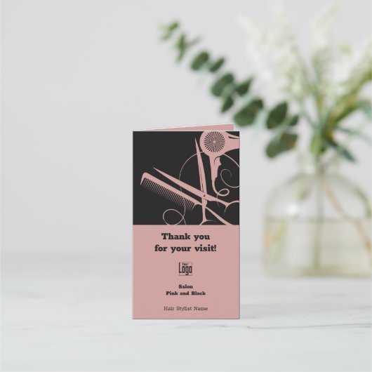 Gevouwen Haar Stylist Roze Zwart Loyaliteit Bedank Afsprakenkaart (Voorkant)