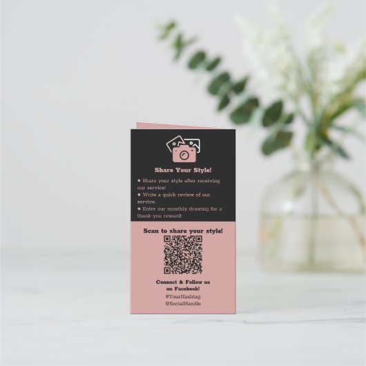 Gevouwen Haar Stylist Roze Zwart Loyaliteit Bedank Afsprakenkaart (Achterkant)