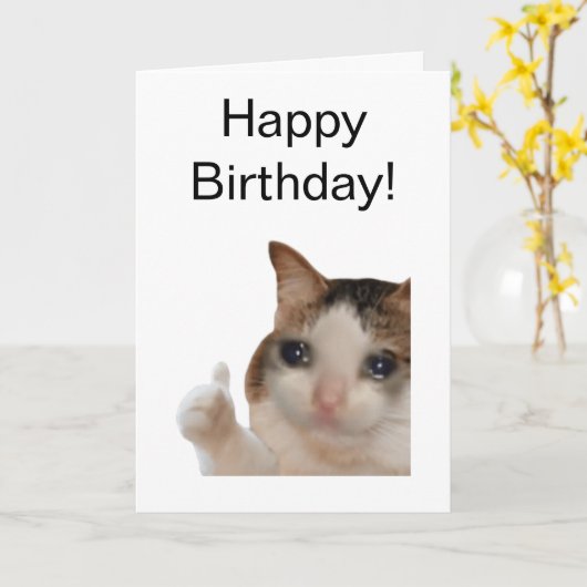 Gevouwen Kaart Duimen omhoog Ok Cat Meme (Gele Bloem)