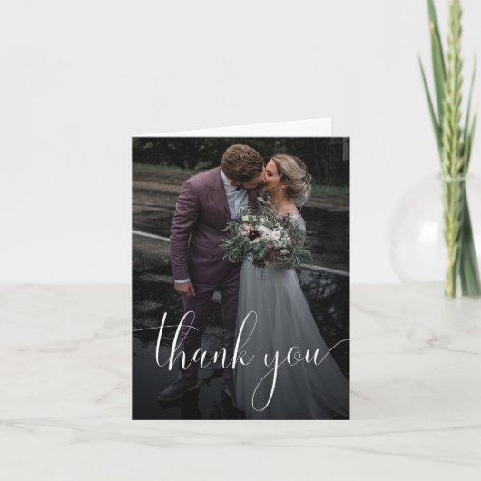 Gevouwen kaart met dank met Photo Wedding White (Voorkant)