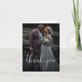 Gevouwen kaart met dank met Photo Wedding White