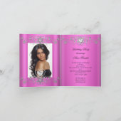 Gevouwen Kaart Quinceanera Pink Glitter Tiara (Binnen)