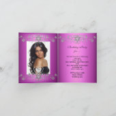 Gevouwen Kaart Quinceanera Pink Glitter Tiara (Binnen)