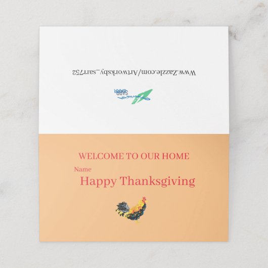 Gevouwen kaart : Thanksgiving Plaatskaartje (Buitenkant ongevouwen)