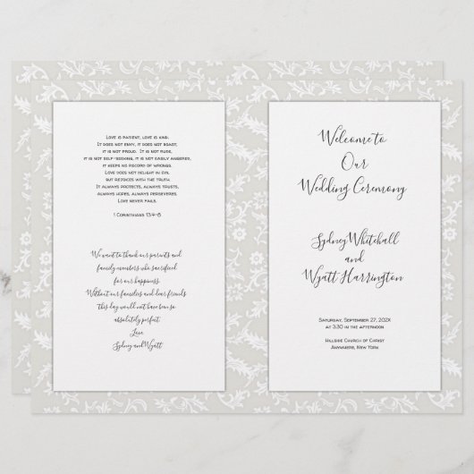 Gevouwen katholieke bruiloft-ceremonie Programma L (Voorkant / Achterkant)