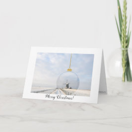 Gevouwen kerstkaart met glazen bal en windmolen kaart