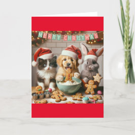 Gevouwen Kerstmis Kaart met hond, kat, konijn #3