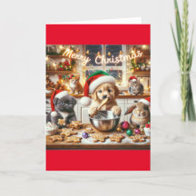 Gevouwen Kerstmis Kaart met hond, kat, konijn #6