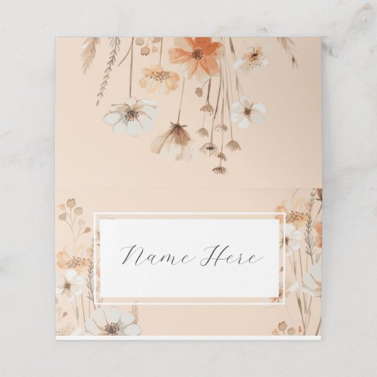 Gevouwen naam Kaarten Bruiloft Boho Florals Plaatskaartje (Buitenkant ongevouwen)