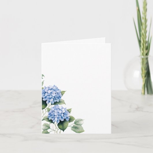 Gevouwen Naam Plaats Kaart-Blauw Hydrangeas Notitiekaartje (Voorkant)