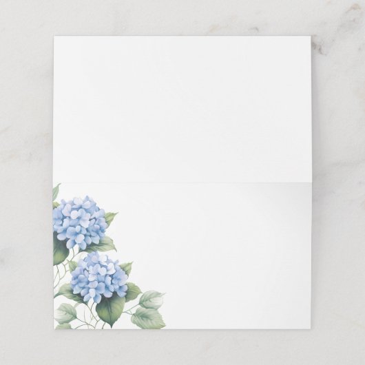 Gevouwen Naam Plaats Kaart-Blauw Hydrangeas Plaatskaartje (Buitenkant ongevouwen)