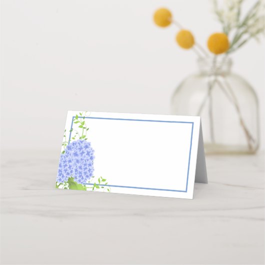 Gevouwen Naam Plaats Kaart-Blauw Hydrangeas Plaatskaartje (Voorkant)