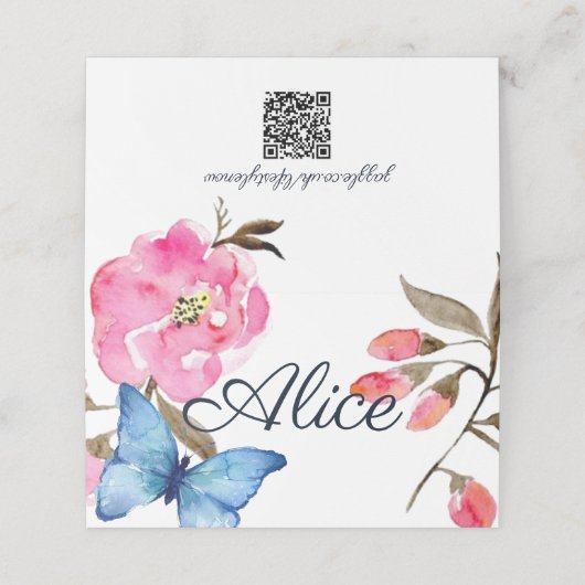 Gevouwen Naam Plaats Kaart - Bloemenvlinders 2 Plaatskaartje (Buitenkant ongevouwen)