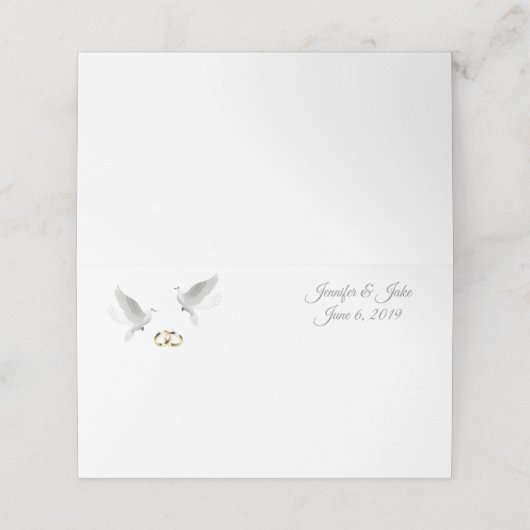 Gevouwen Naam Plaats Kaart-Trouwduiven-Aangepaste  Plaatskaartje (Buitenkant ongevouwen)