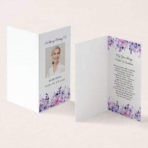 Gevouwen Paarse Bloem Foto Rouwkaart Visitekaartje