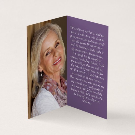 Gevouwen Paarse Bloemen Memorial Prayer Kaart Visitekaartje (Binnen)