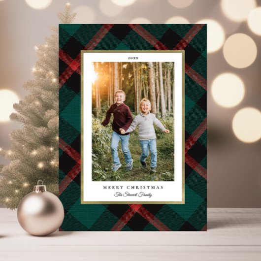 Gevouwen Rood en Groen Plaid Foto Kerstmis Kaart