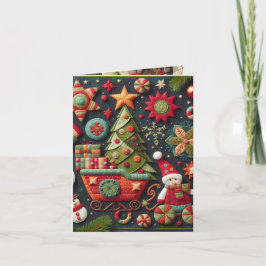 Gevouwen sneeuwman en slee kerst Kaart