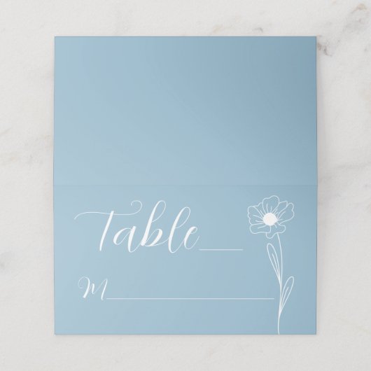 Gevouwen stoffige blauwe bloem Elegante Place Card Plaatskaartje (Buitenkant ongevouwen)