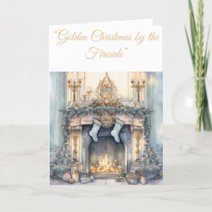 Gevouwen Vakantie Kaart-Blauw & Goud Xmas Elegance Feestdagen Kaart