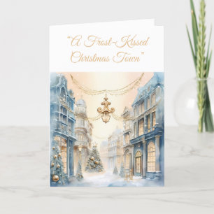 Gevouwen Vakantie Kaart-Blauw & Goud Xmas Elegance Feestdagen Kaart