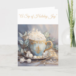 Gevouwen Vakantie Kaart-Blauw & Goud Xmas Elegance Feestdagen Kaart