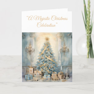 Gevouwen Vakantie Kaart-Blauw & Goud Xmas Elegance Feestdagen Kaart