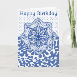 Gevouwen Verjaardag Kaart Blauw Gekleurd Doodle De