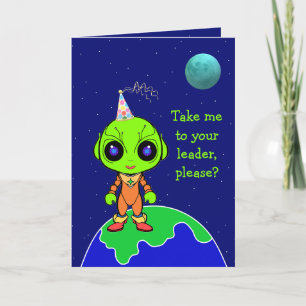 Gevouwen Verjaardag Kaart met Alien