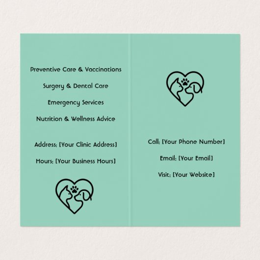 gevouwen veterinair Visitekaartje (Binnenkant ongevouwen)